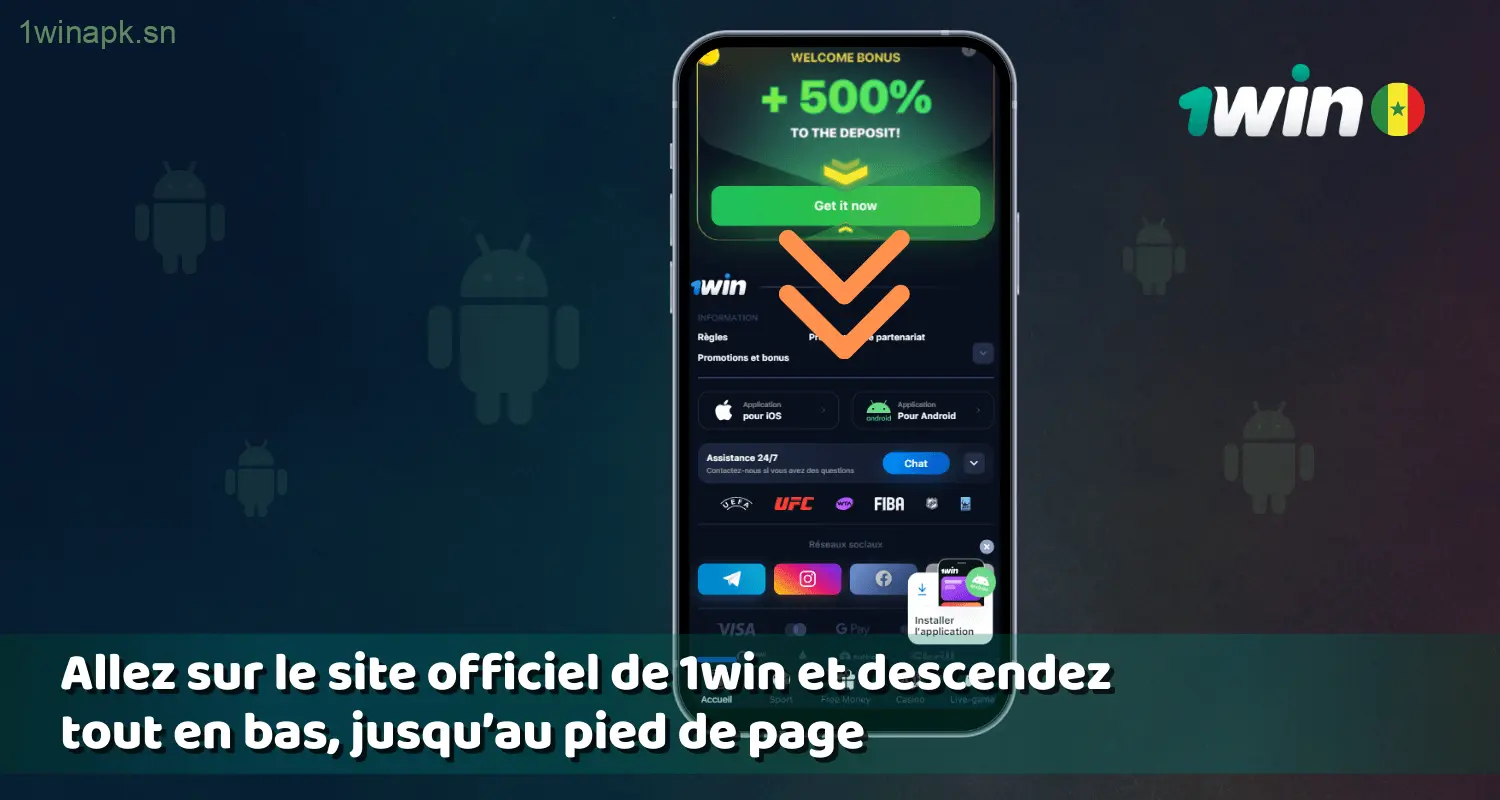 Comment chercher et télécharger le fichier APK de 1win Sénégal depuis votre navigateur mobile.