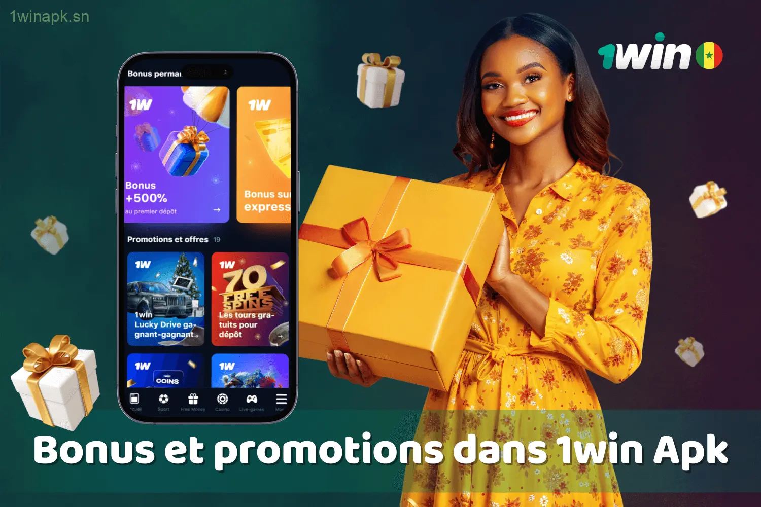 Découvrez les offres de bonus et promotions proposées par 1win Apk pour les utilisateurs au Sénégal.