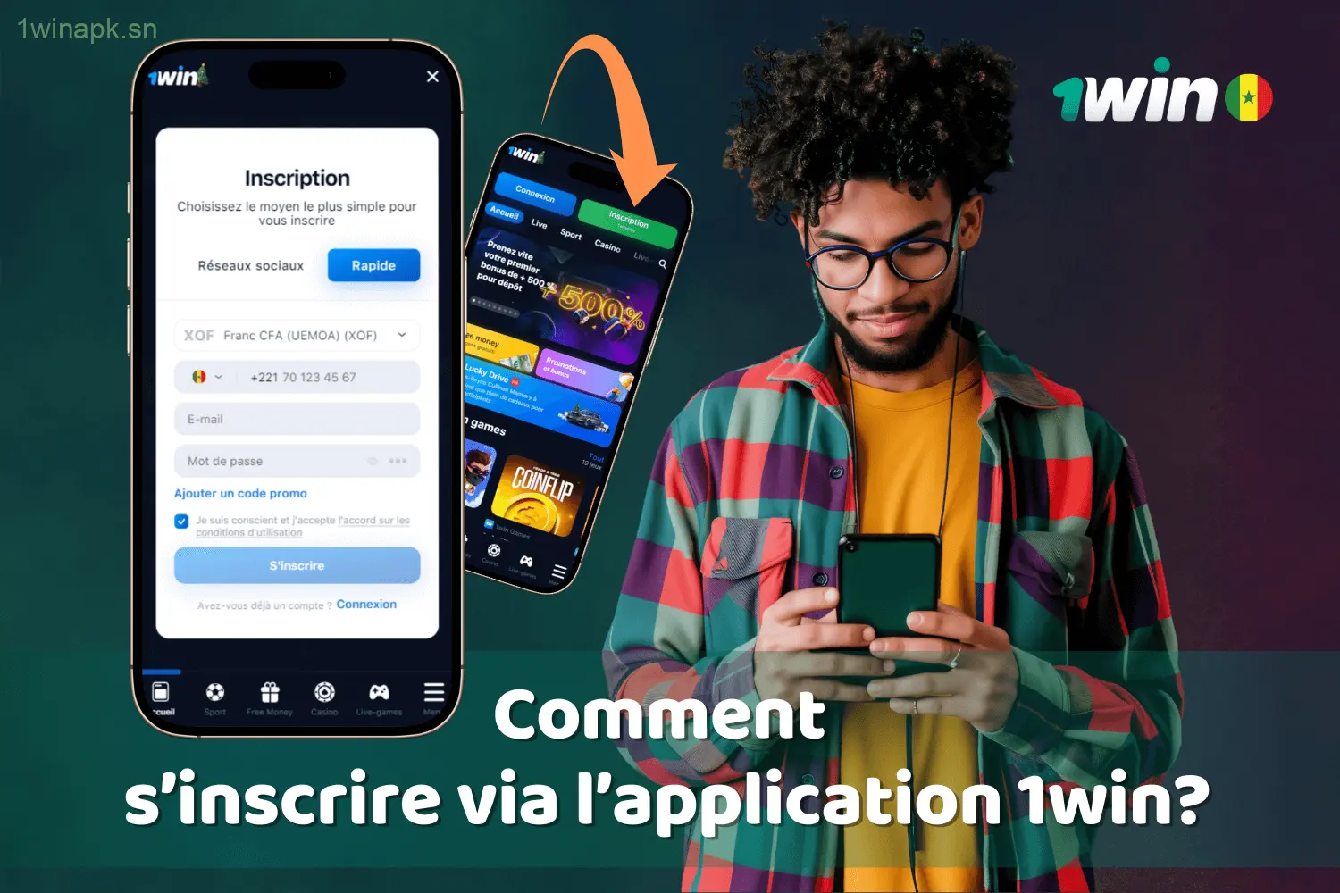 Instructions pour s'inscrire via l'application 1win au Sénégal.