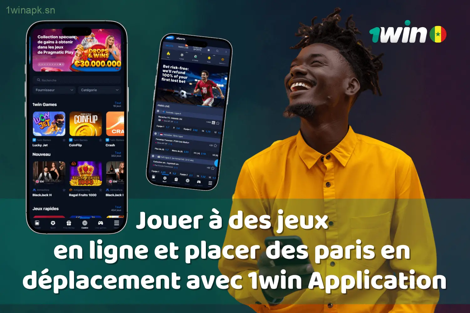 Pariez et jouez à des jeux en ligne où que vous soyez avec l'application 1win au Sénégal.
